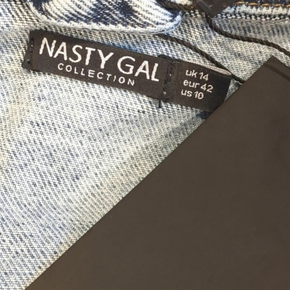 Nasty Gal Acid Wash Volume Sleeve Denim Jean Jacket size 10 - Picture 3 of 5